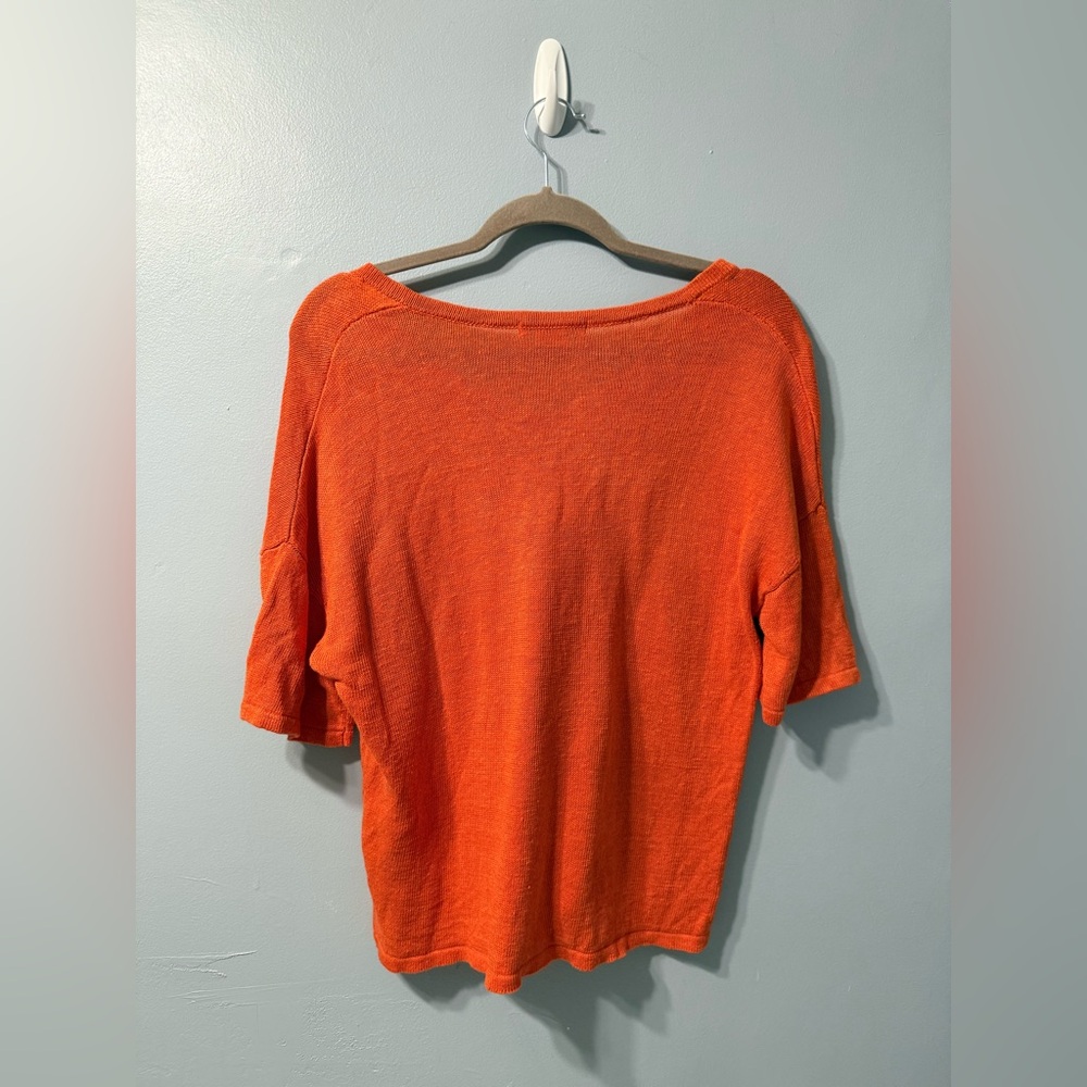 Boden Linen Knitted V-Neck T-Shirt Blouse Orange Womens Top K0591 US 6 - Picture 5 of 11